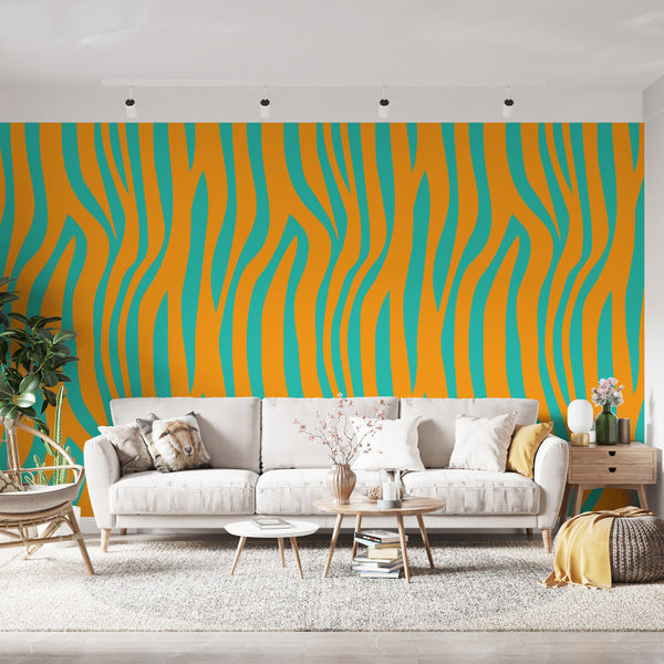 Zebra Wallpaper | Orange and Turquoise Wall Mural